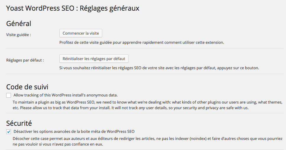 réglages généraux WordPress SEO