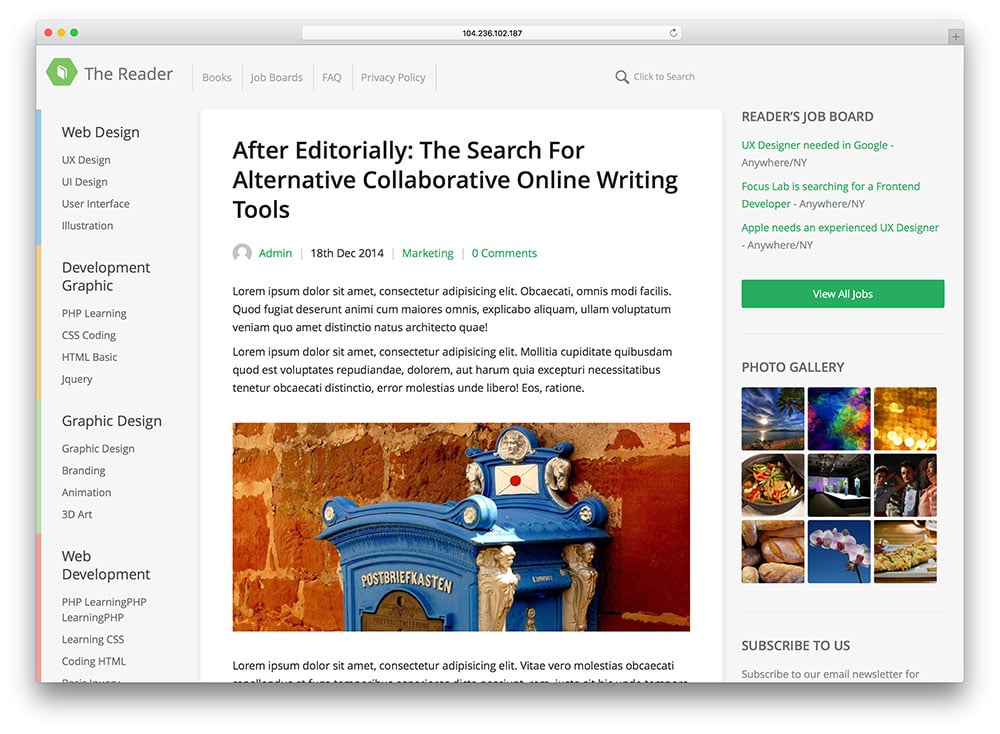 The Reader - thème de blog WordPress minimaliste