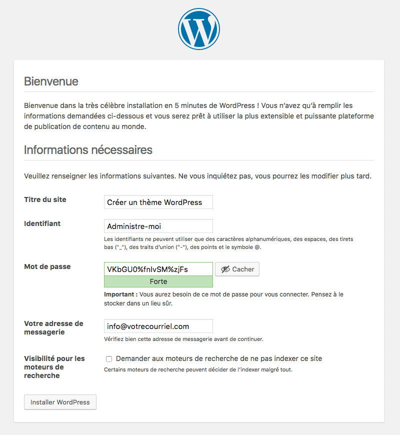 installer wordpress en local étape5