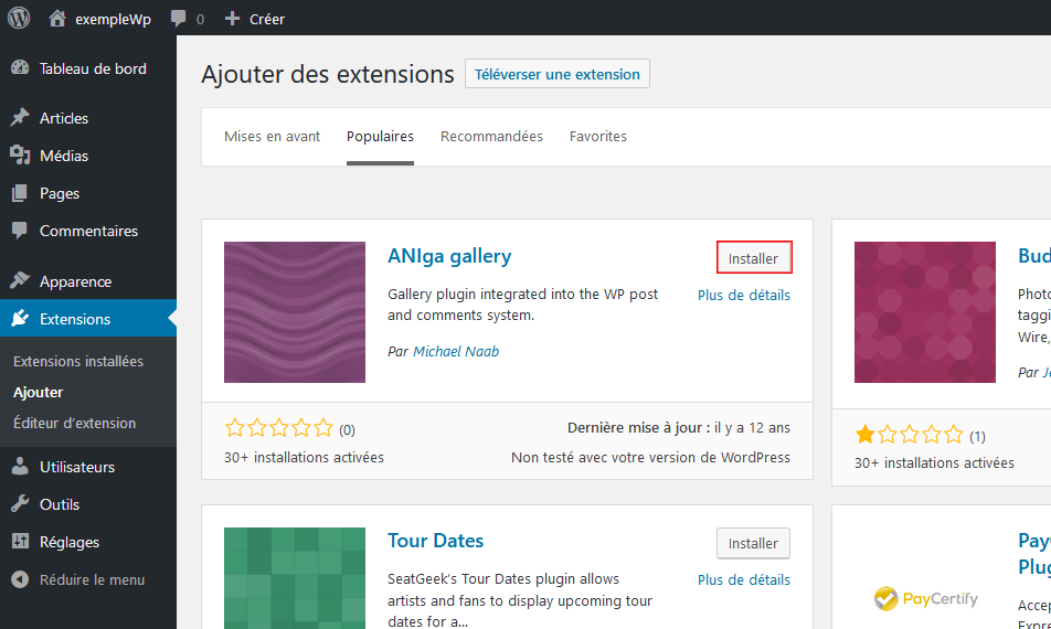 Installer un plugin via la bibliothèque de WordPress