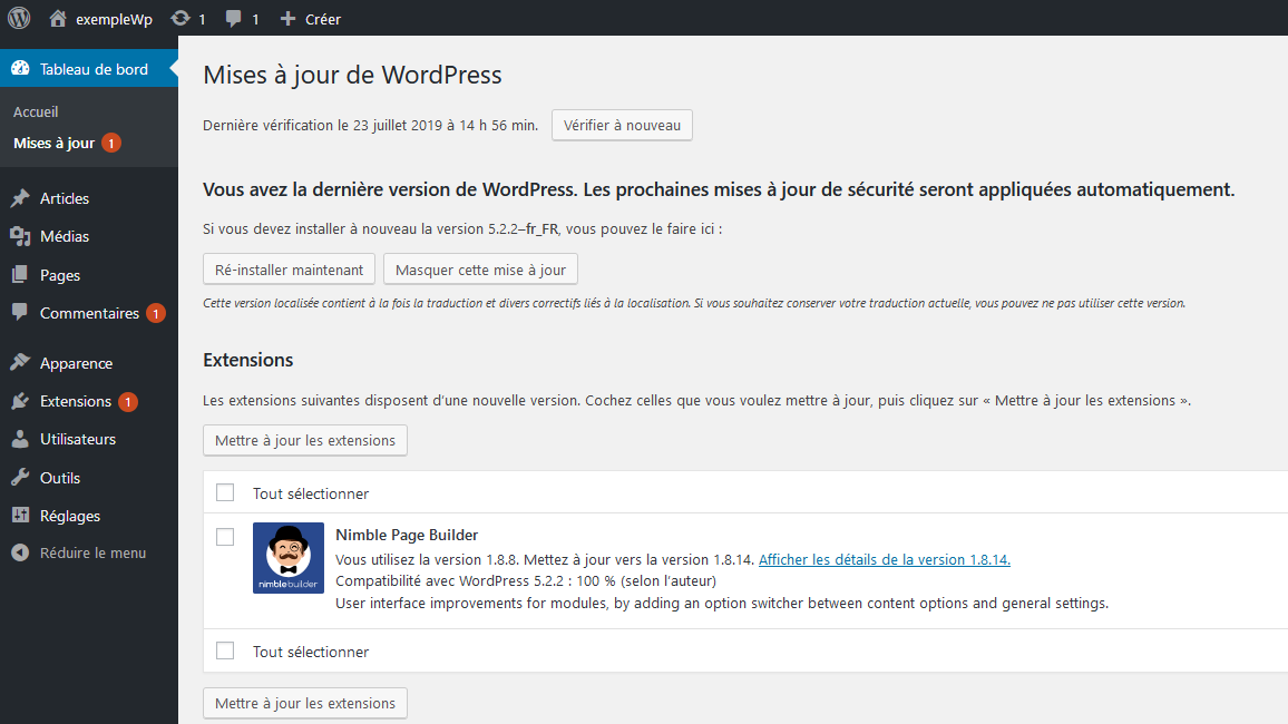 Les mises à jours dans WordPress