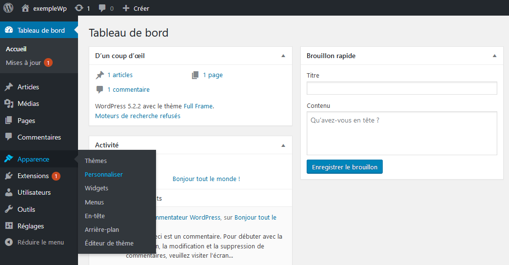 Option des thèmes par défaut de WordPress