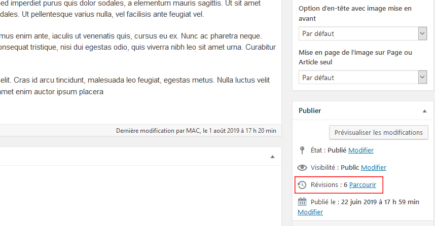 Où trouver les révisions dans WordPress