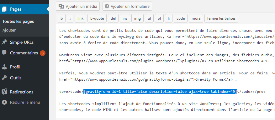 Les shortcodes dans WordPress