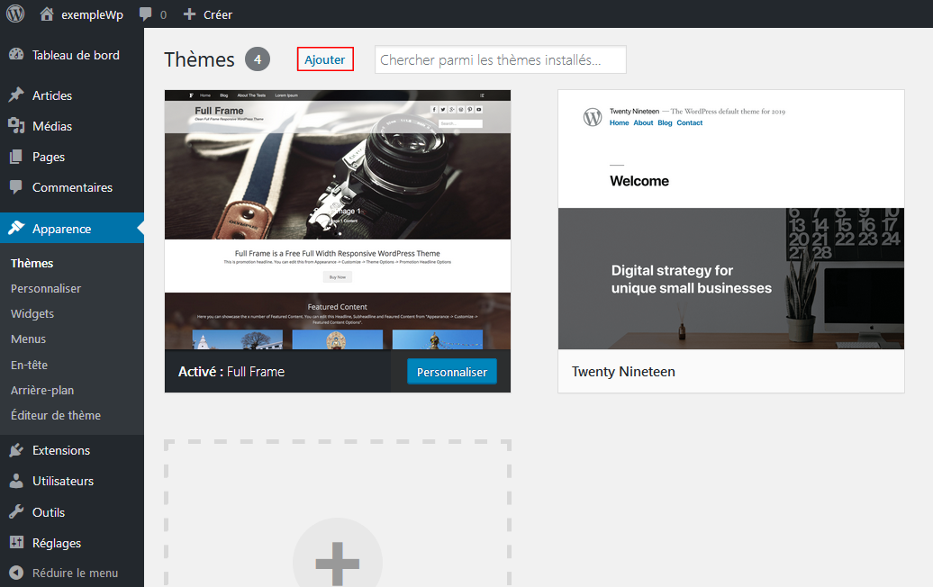 Ajouter un thème via la bibliothèque de WordPress