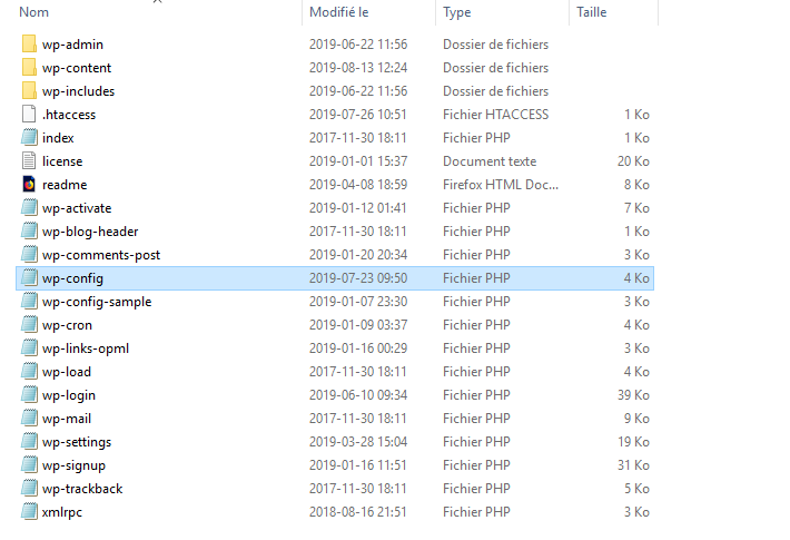 Comment trouver le fichier wp-config