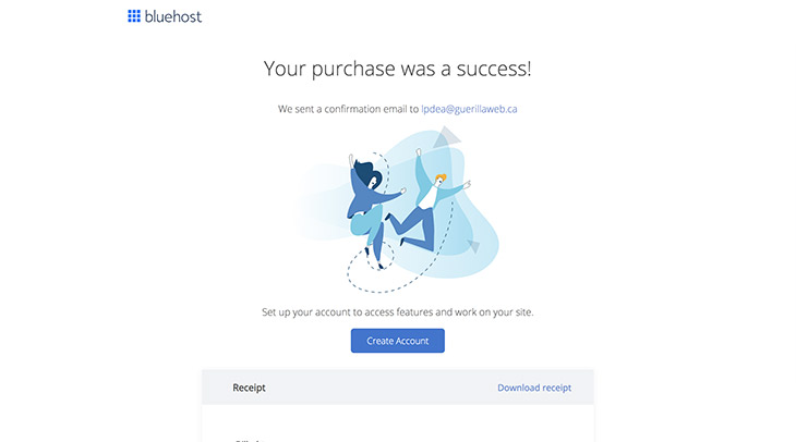 Bluehost confirmation achat