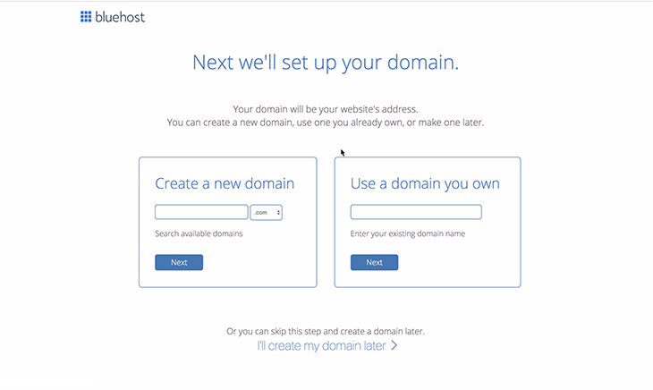 Bluehost choose a domain name