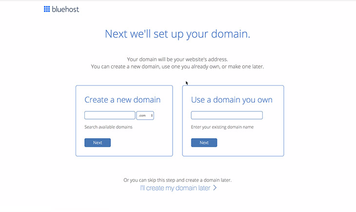 Bluehost choisir nom de domaine