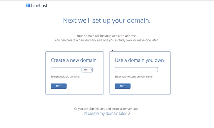 Bluehost choisir nom de domaine