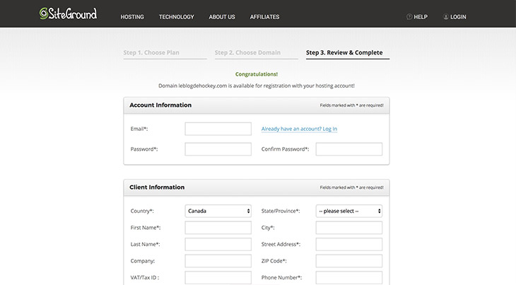 SiteGround informations personnelles