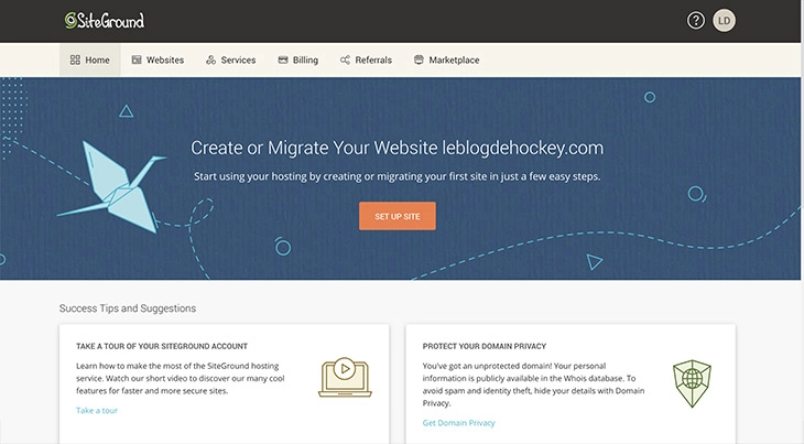 SiteGround début installation WordPress