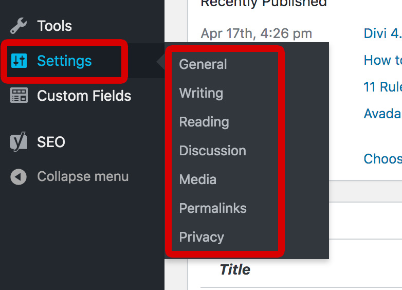 WordPress settings configuration
