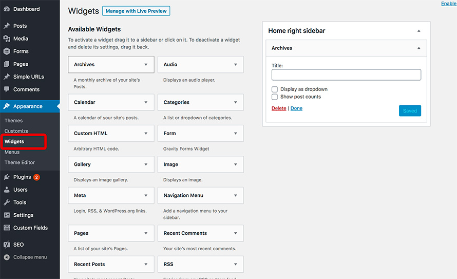 WordPress widgets
