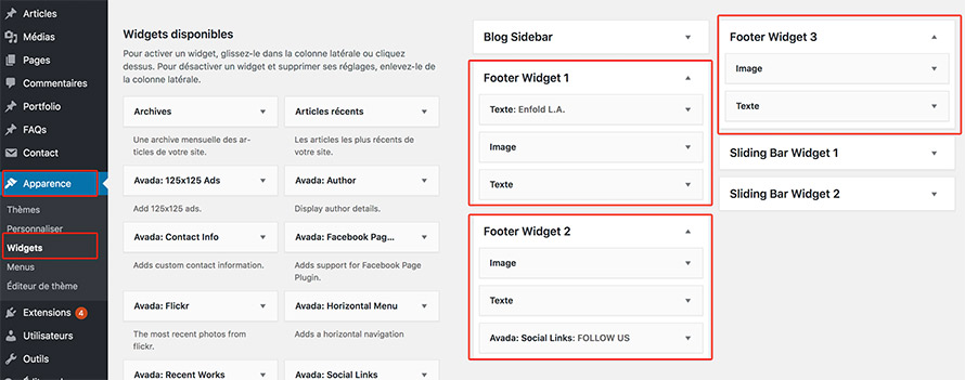 widgets pour footer WordPress