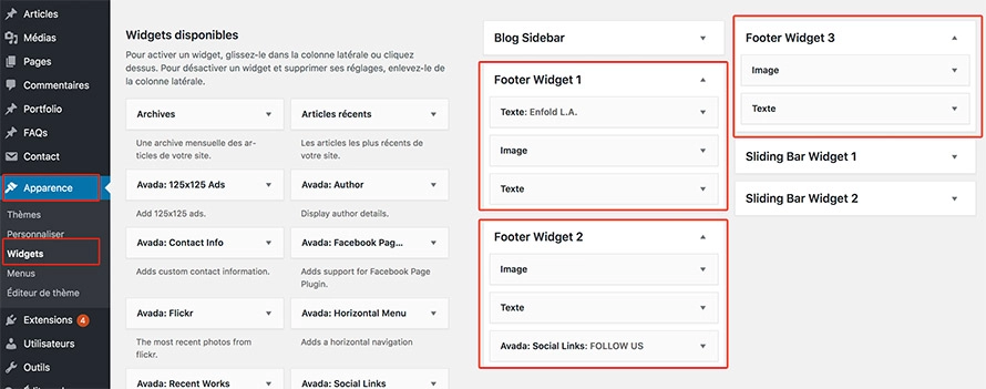 widgets pour footer WordPress