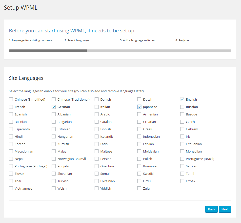 configuration langue wpml