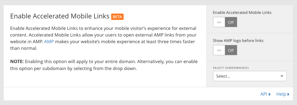 enable accelarated mobile links