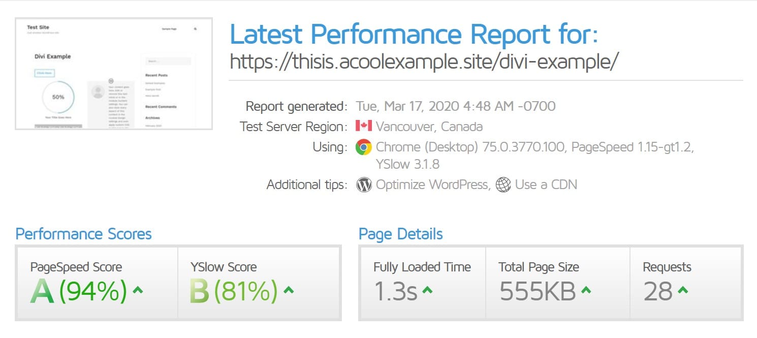 Performance d'un site Divi