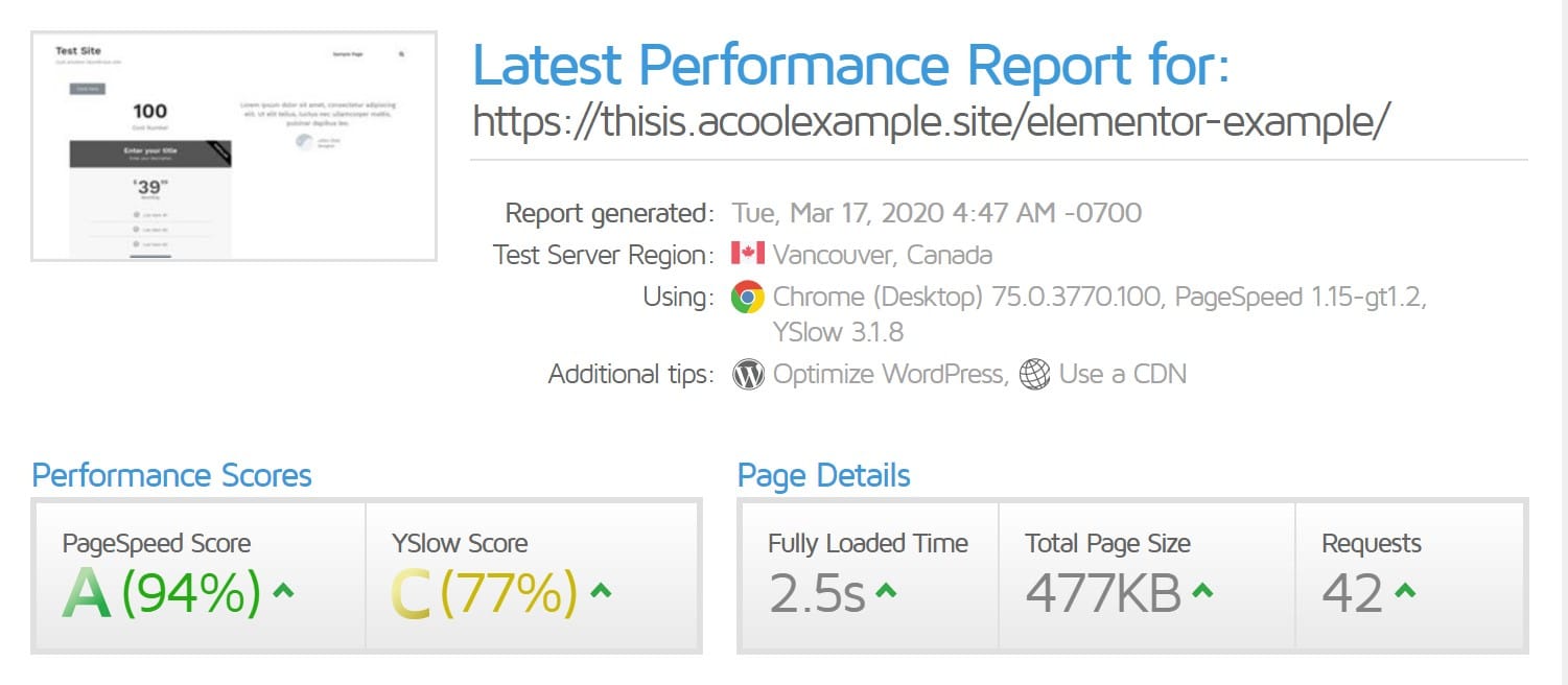 Performance d'un site Elementor