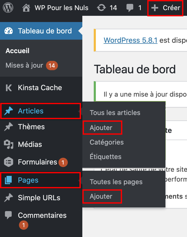 ajouter des pages ou articles WordPress